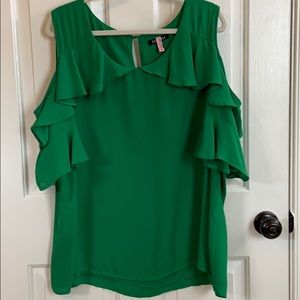 Gorgeous Green Cold Shoulder Top w/Flutter Sleeve